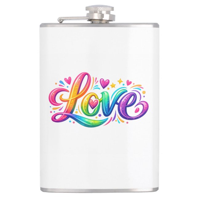 Farbenfrohes Regenbogen-Liebe-Typografie-Design Flachmann (Vorderseite)