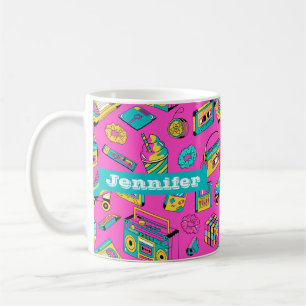 Farbenfrohes Retro-80er-Mädchen-Neon-Pink-Musterna Kaffeetasse