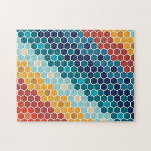 Farbenfrohes Retro-Blumenmosaik-Sechseckmuster