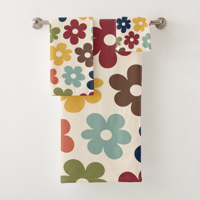 Farbenfrohes Retro-Blumenmuster Badhandtuch Set (Insitu)