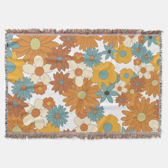 Farbenfrohes Retro-Blumenmuster  Decke (Vorderseite)