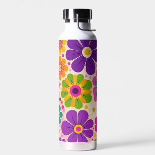 Farbenfrohes Retro-Blumenmuster floral Trinkflasche