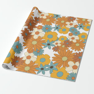 Farbenfrohes Retro-Blumenmuster Geschenkpapier