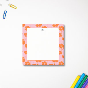 Farbenfrohes Retro-Blumenmuster in Rosa und Orange Post-it Klebezettel