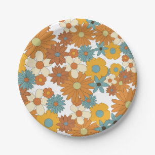 Farbenfrohes Retro-Blumenmuster  Pappteller