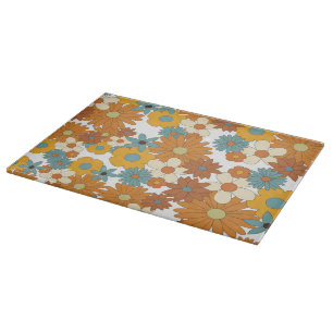 Farbenfrohes Retro-Blumenmuster Schneidebrett