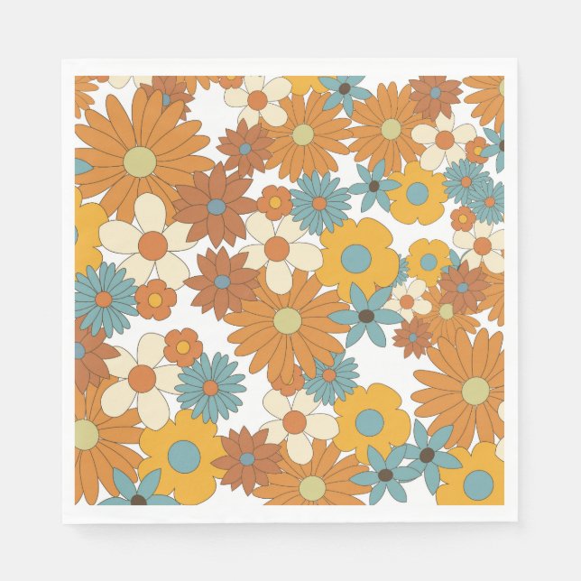 Farbenfrohes Retro-Blumenmuster Serviette (Vorderseite)