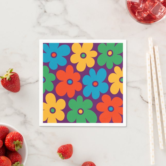 Farbenfrohes Retro-Blumenmuster Serviette (Beispiel)