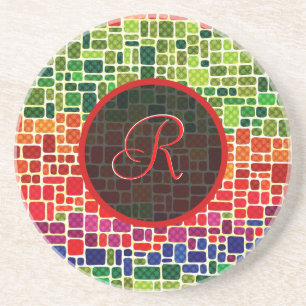 Farbenfrohes Retro-Geometrisches Muster-Monogramm Untersetzer