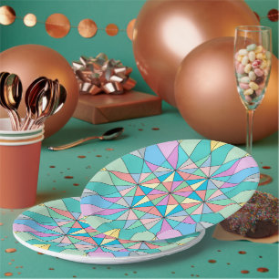 Farbenfrohes Retro-Pastell-Mosaik-Dreieck-Stern-Mu Pappteller