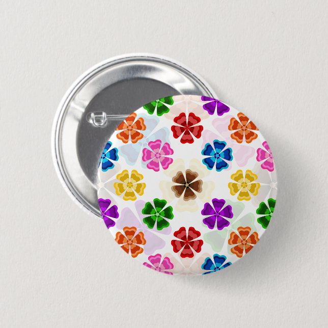 Farbenfrohes Retro-Regenbogen-Blumen-Design Weiß  Button (Vorne & Hinten)