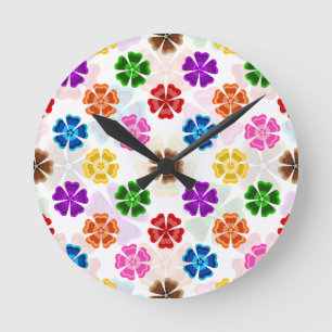 Farbenfrohes Retro-Regenbogen-Blumen-Design Weiß Runde Wanduhr