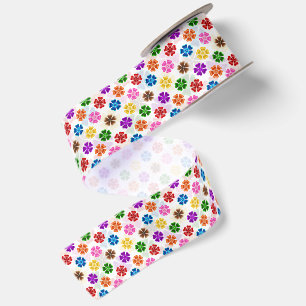 Farbenfrohes Retro-Regenbogen-Blumen-Design Weiß Satinband