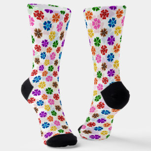 Farbenfrohes Retro-Regenbogen-Blumen-Design Weiß Socken