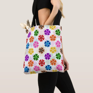 Farbenfrohes Retro-Regenbogen-Blumen-Design Weiß Tasche