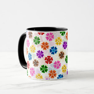 Farbenfrohes Retro-Regenbogen-Blumen-Design Weiß Tasse
