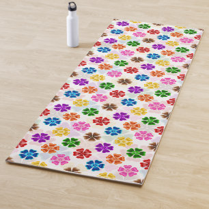 Farbenfrohes Retro-Regenbogen-Blumen-Design Weiß Yogamatte