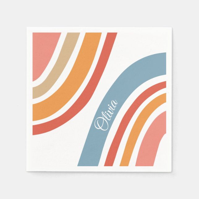 Farbenfrohes Retro-Regenbogen-Design Serviette (Vorderseite)