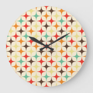 Farbenfrohes Retro-Sternmuster geometrisch Große Wanduhr