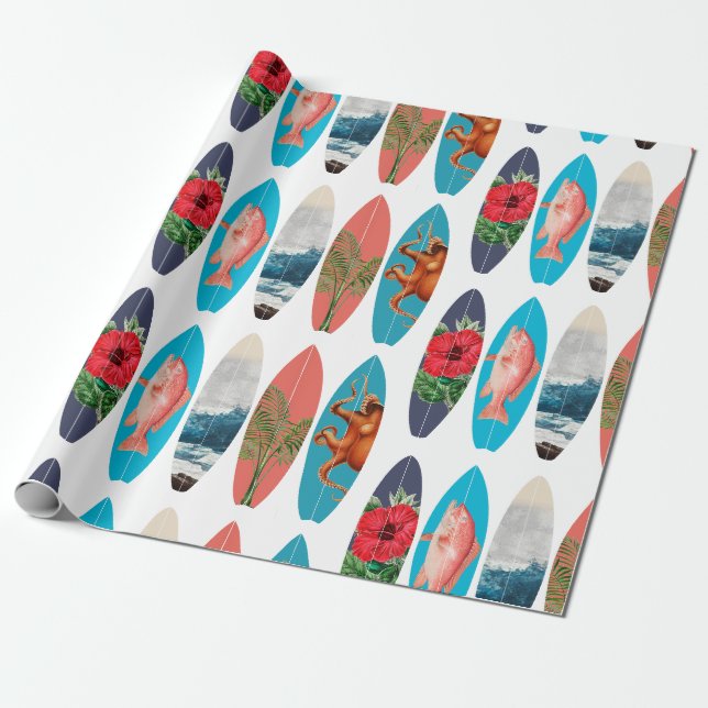 Farbenfrohes Retro-Surfbrettmuster Geschenkpapier (Ungerollt)