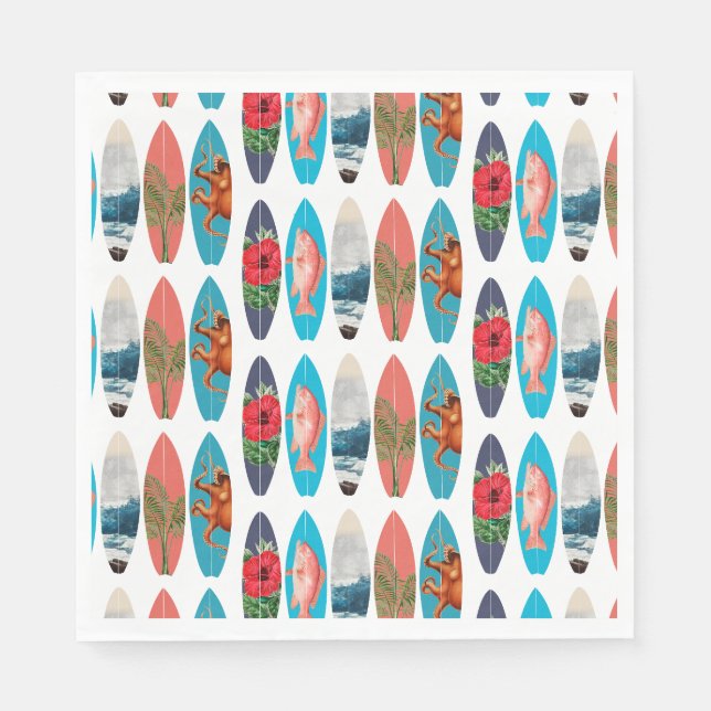 Farbenfrohes Retro-Surfbrettmuster Serviette (Vorderseite)