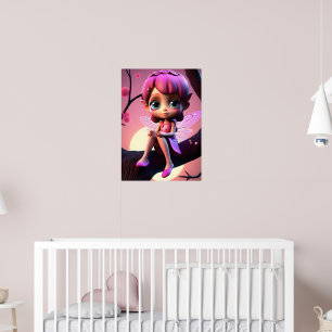 Farbenfrohes Rosa-Feenzauber-Feenkind-Wandposter Poster