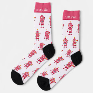 Farbenfrohes Rosa-Rotes Roboter-Muster und Text Socken