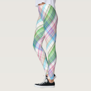 Farbenfrohes Rosa Türkis Grün Karo Tartan Muster Leggings