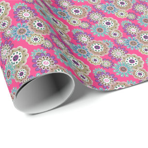 Farbenfrohes rustikales Blumenmuster retro Geschenkpapier