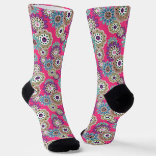 Farbenfrohes rustikales Blumenmuster Retro  Socken