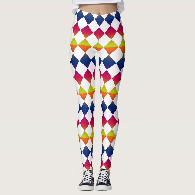 Farbenfrohes Schachbrett-Diamantmuster Leggings (Vorderseite)