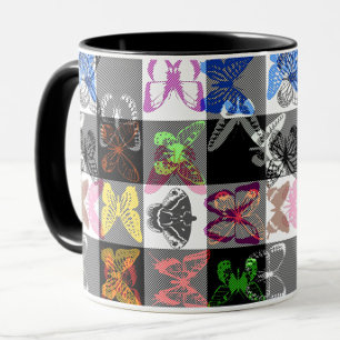 Farbenfrohes Schmetterlings-Karo-Tartan-Karo-Desig Tasse