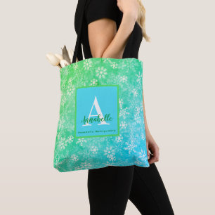 Farbenfrohes Schneeflocken-Rosa-Grün-Blau-Monogram Tasche