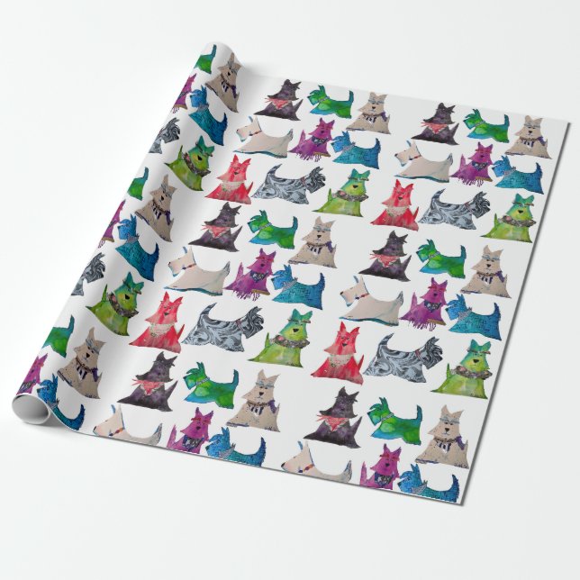 Farbenfrohes Scottie-Geschenkpapier Geschenkpapier (Ungerollt)