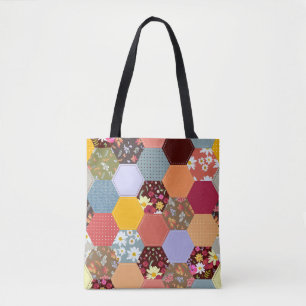 Farbenfrohes Sechseck-Blumen- Quiltmuster Tasche