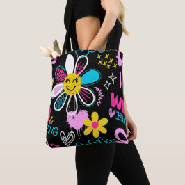 Farbenfrohes Smiley-Blumen-Graffiti-Muster  Tasche
