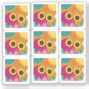 Farbenfrohes Sonnenblumen-Botanik-Blumenmuster Aufkleber