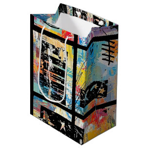 Farbenfrohes städtisches Graffiti-Muster (5) Mittlere Geschenktüte