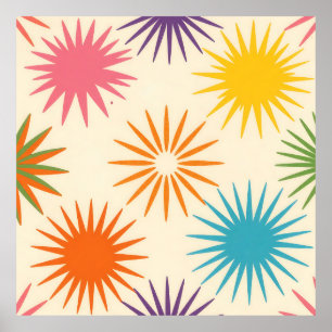 Farbenfrohes Starburst-Muster im Stil der Mitte de Poster