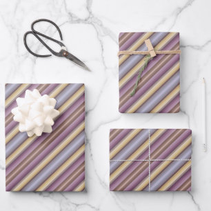 Farbenfrohes staubiges graubraunes und violettes M Geschenkpapier Set