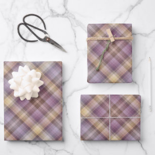 Farbenfrohes staubiges graubraunes und violettes M Geschenkpapier Set