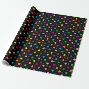 Farbenfrohes Sterne-Musterdesign Schwarz  Geschenkpapier