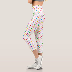 Farbenfrohes Sterne-Musterdesign Weiß Capri Leggings