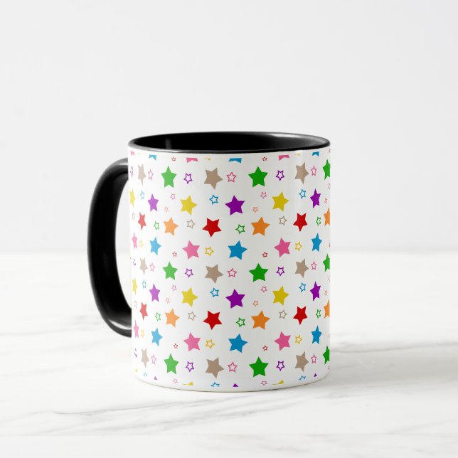 Farbenfrohes Sterne-Musterdesign Weiß  Tasse (Vorderseite Links)