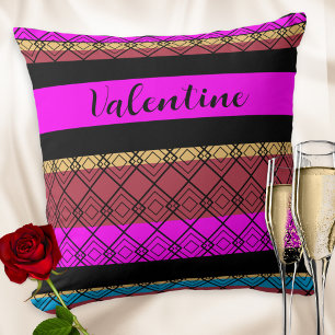 Farbenfrohes Streifenmuster Romantischer Valentins Kissen