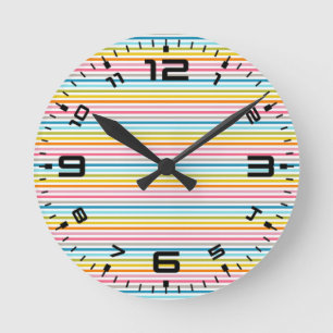 Farbenfrohes Streifenmuster Runde Wanduhr