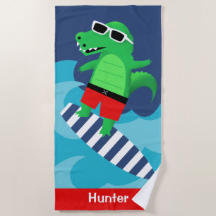 Farbenfrohes Surfen Alligator Strandtuch