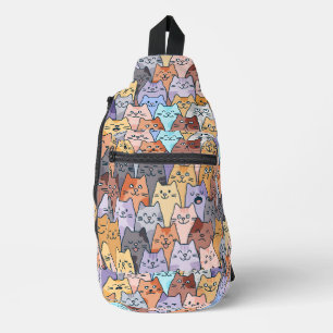 Farbenfrohes Süßes Katzenmuster Gesicht Muster Fan Crossbody Bag