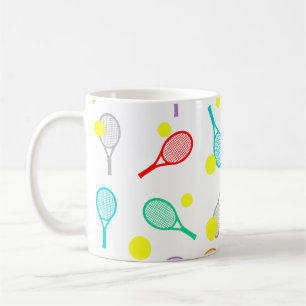 Farbenfrohes Tennis-Nahtloses Muster - Schläger & Kaffeetasse