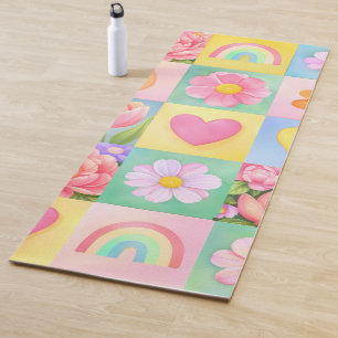 Farbenfrohes Trend Floral Schachbrettmuster Yogamatte